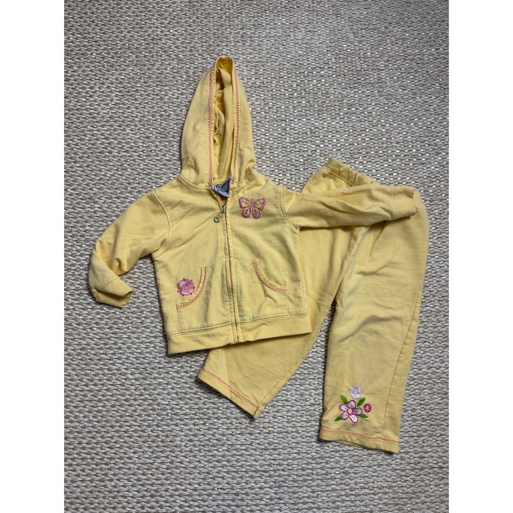 Broadway Kids Yellow Butterfly Floral Hoodie and Pants Set 24M vintage Y2K